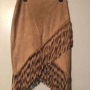 Express Faux Suede Fringe Skirt